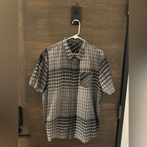 Oakley - Extra large short sleeve button up shirt, black, and gray plaid